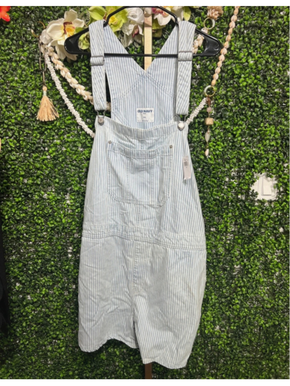 Women's Old Navy Striped Denim Overalls Jumper Jumpsuit Blue White Size XXL 2XL